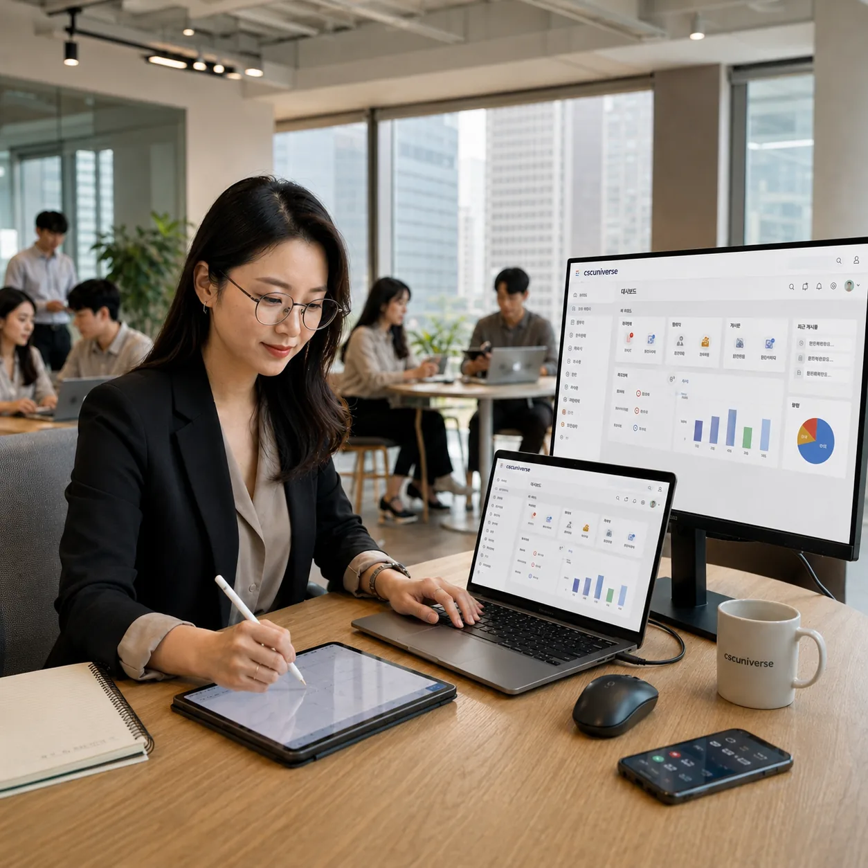 cscuniverse 대시보드로 업무를 처리하는 모습